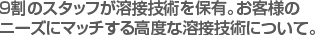 ９割のスタッフが溶接技術を保有。お客様の　
ニーズにマッチする高度な溶接技術について。　